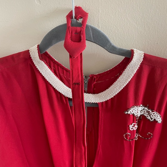 Red Beaded Rayon Pinup 50s Vintage Dress (modern size M-L) In Amazing Condition! - Picture 4 of 7